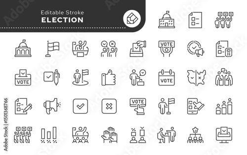 Election line icon set. Voting, president, candidate rating, campaign, political choice, debate, ballot, goverment, vote and more. Outline vector icon. Pictogram collection	