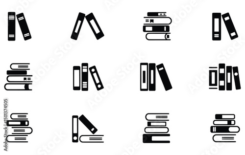 Stacked books and binders icons black and white graphic design elements