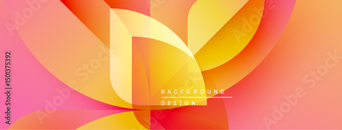 Abstract floral design. Warm color palette dominates, featuring orange, yellow, pink hues. Modern, dynamic composition. Smooth gradients create depth.