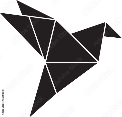 Paper Folded Bird Silhouette Vector | Unique Black Vector Art Illustration for Zen and Calm Art