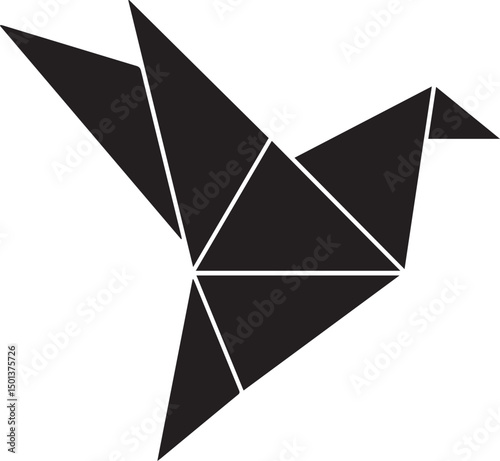 Paper Folded Bird Silhouette Vector | Unique Black Vector Art Illustration for Zen and Calm Art