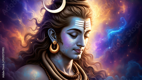 Lord Shiva Portrait in Cosmic Meditation