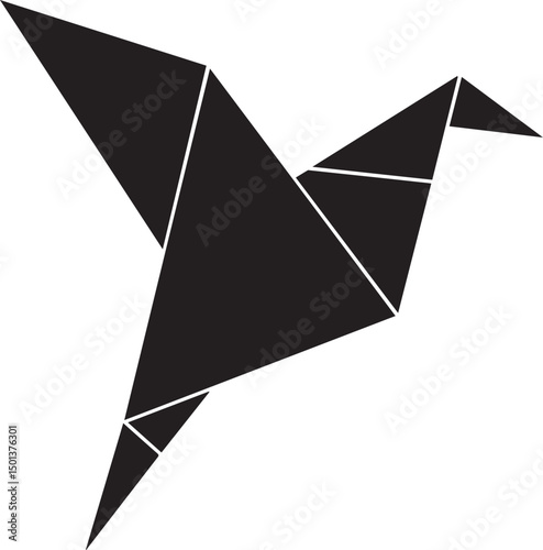 Paper Folded Bird Silhouette Vector | Unique Black Vector Art Illustration for Zen and Calm Art