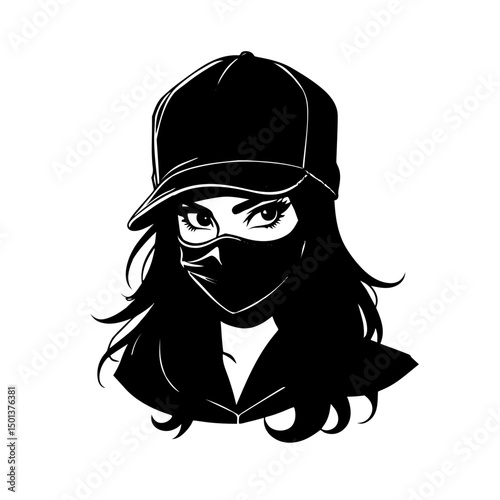 vector outline of  girl with a mask 