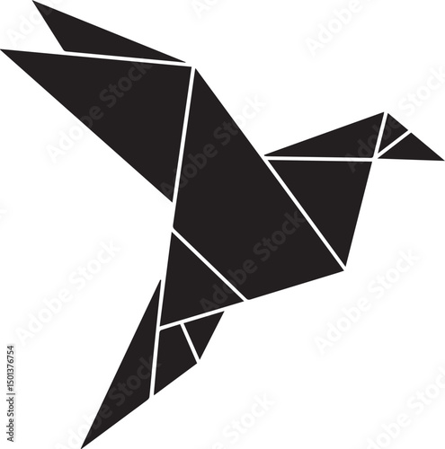 Paper Folded Bird Silhouette Vector | Unique Black Vector Art Illustration for Zen and Calm Art