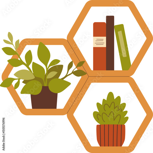 Hexagonal Shelves Stylishly Display Plants and Books