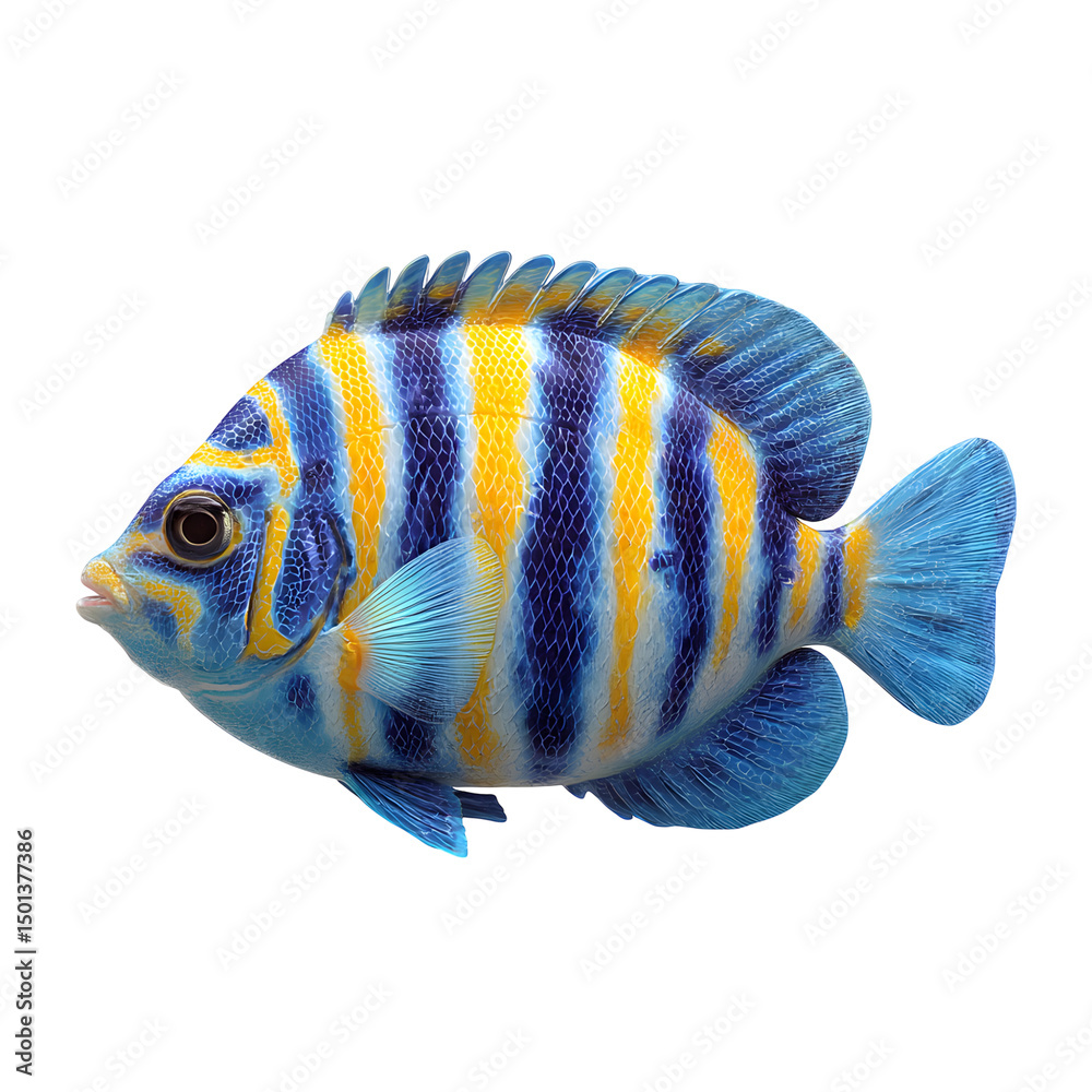 Naklejka premium Beautiful striped angelfish tropical saltwater fish marine life aquarium pet on transparent background