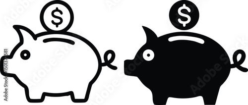 Minimalist Piggy Bank Icon Line Art – Vector Savings Illustration in Black and White