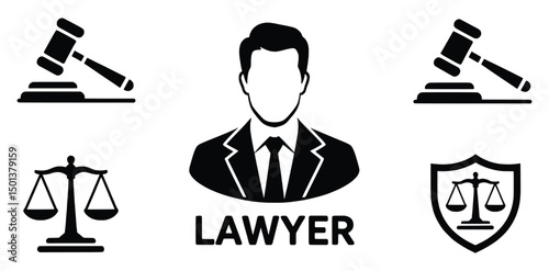 Lawyer legal profession justice scales gavel icon set