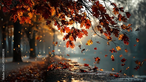 Beautiful autumn scenery with colorful leaves on the road