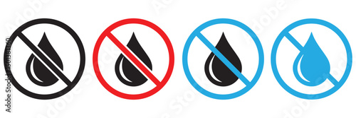 No Water Resistance Icons Set – Waterproof Warning Symbols with Droplet Prohibition Signs