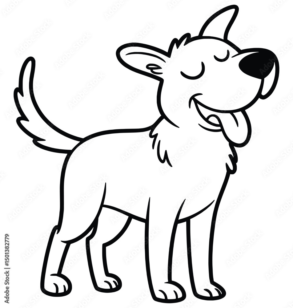 Fototapeta premium Happy cartoon dog black and white line art illustration