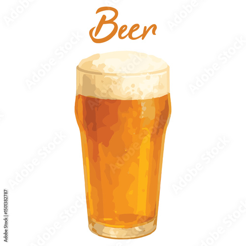 beer glass in watercolor illustration style, isolated vector on white background