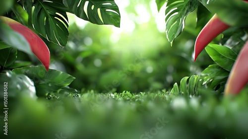 Lush Tropical Jungle Background, Green Leaves