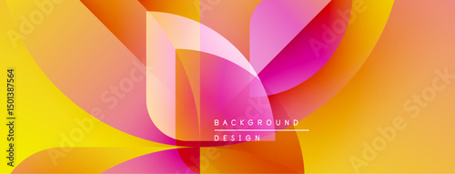 Abstract vibrant design. Flowing shapes blend orange, pink, yellow hues. Modern background creates dynamic visual impact.