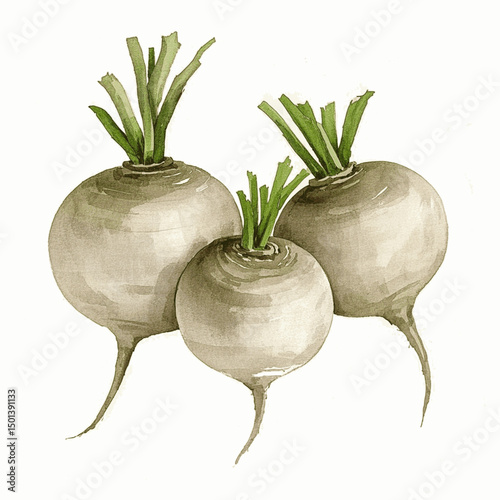 Earthen bulbs: watercolor harvest turnips isolated vector illustration svg