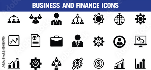 Business and Finance Silhouette Vector Icon Set