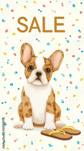 Summer Sale Festival Background with Cute Pets Cute Dog Illustration with Sale Text and Colorful Background