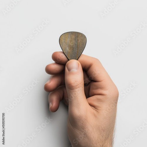Musician hand holding a guitar pick white background music instrument on a white background