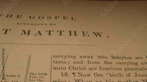 This video showcases closeups of the Gospel According to Saint Matthew