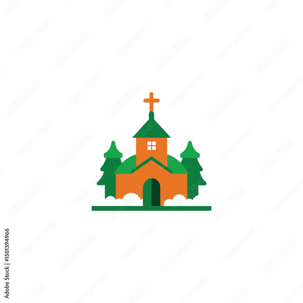 Fototapeta premium Snowy Chapel Scene Vector Art Silhouette Design