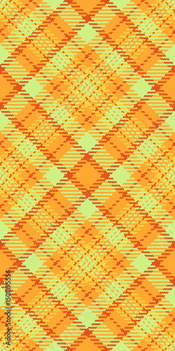 October fabric texture textile, uk pattern tartan check. Domestic plaid background seamless vector in orange and lime colors.