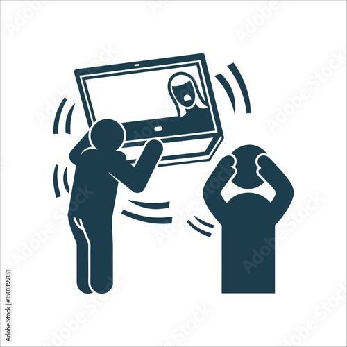 Frustrated Video Call: Stick Figure Concept Glitch Sorcery A digital distortion wave freezing mid static reality hacking