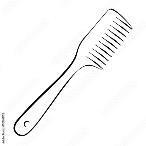 "Minimalist Line Art of Hair Comb – Black and White Vector Illustration"