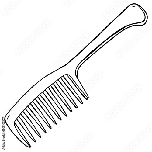 "Minimalist Line Art of Hair Comb – Black and White Vector Illustration"