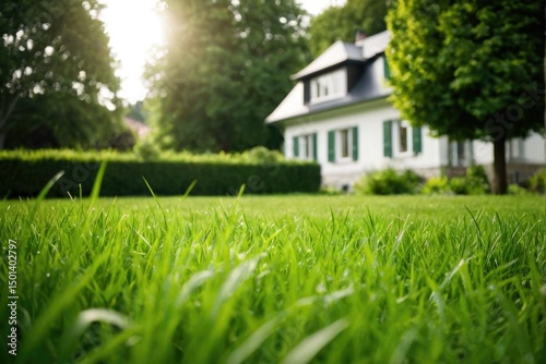 Wallpaper Mural A suburban home surrounded by green grass and garden features Torontodigital.ca