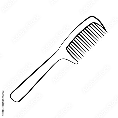 "Minimalist Line Art of Hair Comb – Black and White Vector Illustration"