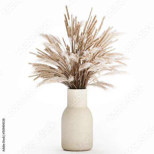 3D illustration Floral white bouquet of dried flowers with branches of cortaderia pampas