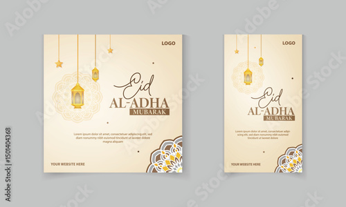 Eid al Adha Islamic festival social media banner and Eid Mubarak post template with Islamic mandala