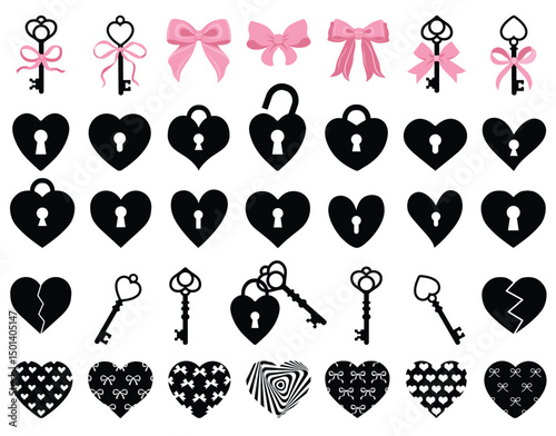 Heart, love, romance red hearts and keyhole. Red heart love symbol isolated editable vector. Vector hearts for Christmas gifts, Valentine's Day, birthday. Simple trendy cute symbol. Soul, key