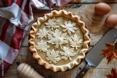 pie crust with leaf patterns, aesthetic baking shot
