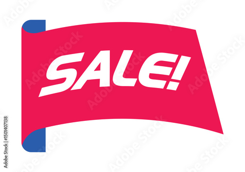 Red sale banner label. Bold ribbon tag for promotions and discounts