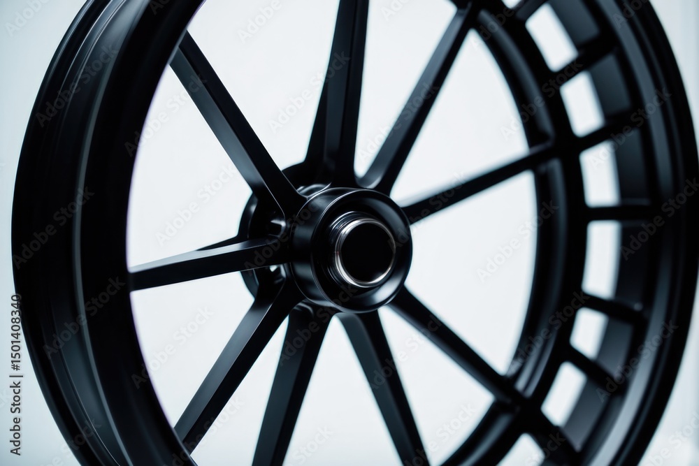 Obraz premium A close-up shot of a black wheel on a white background, great for use in automotive or design contexts