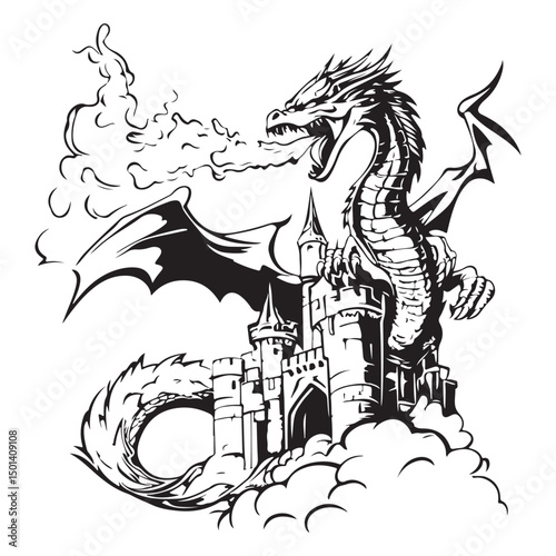 Flying dragon breathes fire image vector