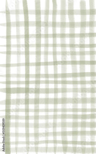 Background with hand painted olive green plaid check watercolor stripes. Rough shapes for summer, italian design, menu, web, banners