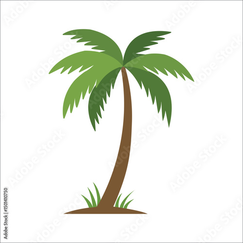 Vibrant tropical palm tree vector illustration with lush green fronds and sturdy brown trunk, perfect for summer, beach, vacation, travel branding, and tropical themed designs.

