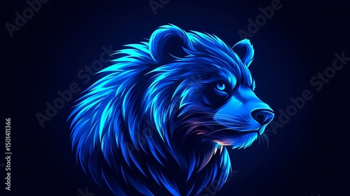 Panda avatar logo for online game. Bold and sharp blue lines. White background.  