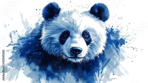 Panda avatar logo for online game. Bold and sharp blue lines. White background.  