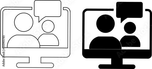 Two individuals in a virtual meeting displayed on a screen, symbolizing modern digital communication and teamwork.
