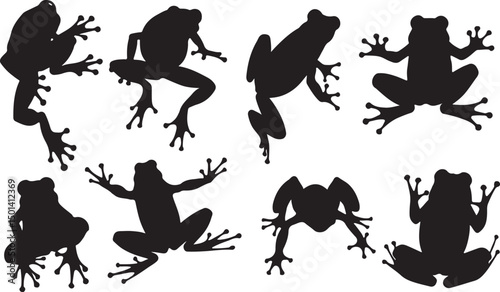 Nature's Playful Amphibian Silhouette: Quirky Frog Art Vector Design in Black - Illustrative Eco-Friendly Biodiversity Icon for Springtime Wildlife 