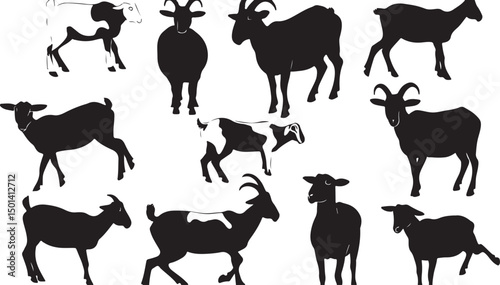 Goat Silhouette Illustration: Creative Black Vector Art for Agriculture and Domestic Animal Design