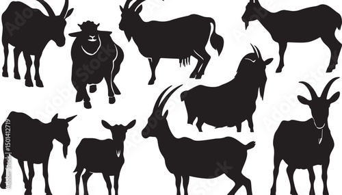 Black and White Goat Silhouette: Artistic Design in Farm Life Vector Illustration