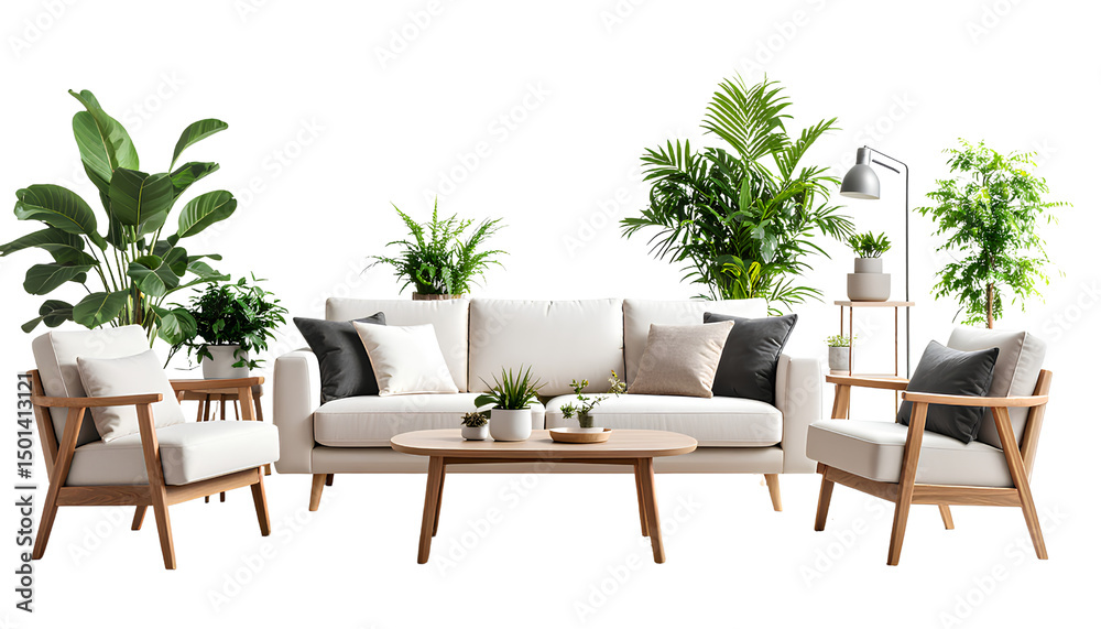 Fototapeta premium Stylish Living Room Mockup Free Space for Custom Design Transparent Background PNG