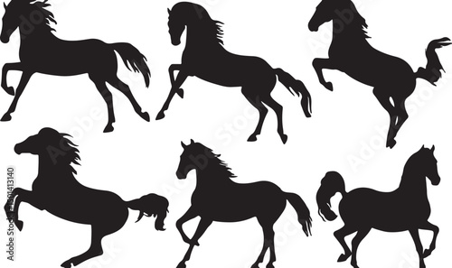 Majestic Silhouette of a Rearing Horse in Dynamic Movement - Artistic Vector Illustration of Graceful Wildlife