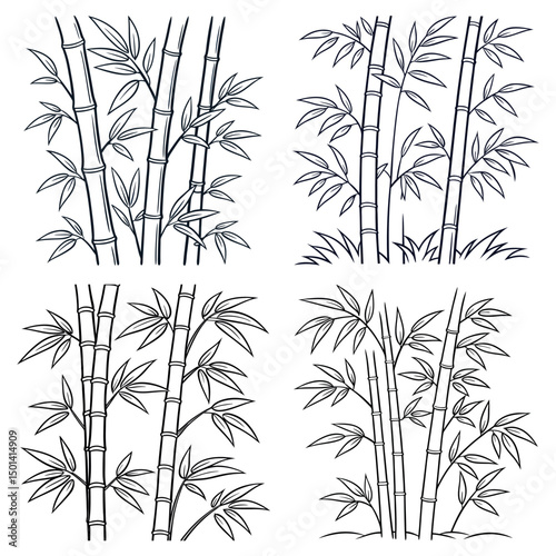Elegant line art of bamboo grove set with segmented stalks and pointed leaf clusters