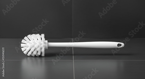A clean white toilet brush placed horizontally and centered